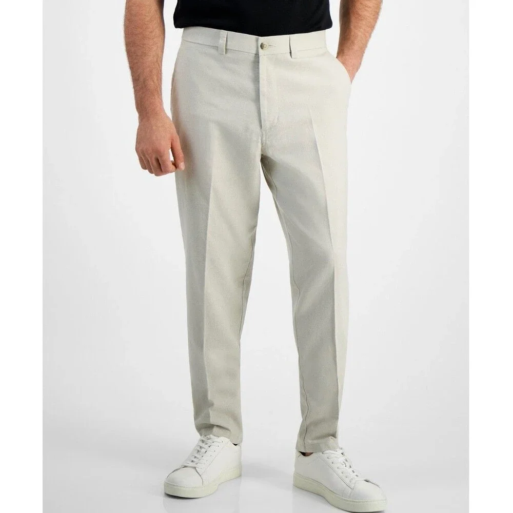 $95 NEW KENNETH COLE REACTION Mens 30x32 Beige Cotton/Linen Khaki/Chino Pants - Picture 1 of 10